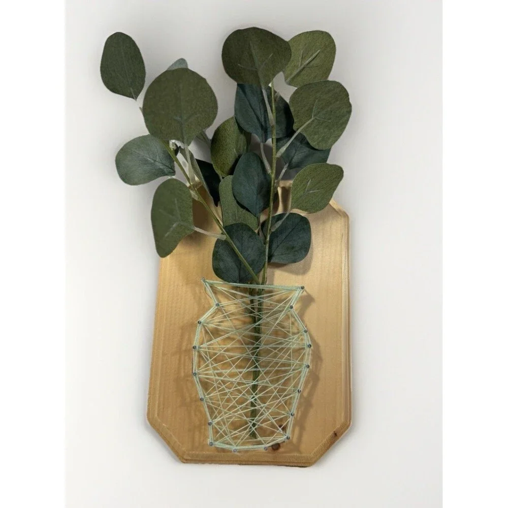 Handmade Boho String Art Wall Vase with Faux Eucalyptus 7x15”